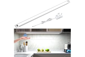 Hensam Under Cupboard Kitchen Lights,60cm Hand Wave Actived Under Cabinet Lights,60-LED Super Bright Closet Lighting,Dimmable LED Light Bar for Counter,Shelf,Wardrobe,6000K White,Power Adpter