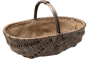 Arthur Cameron Light Grey Oval Lined Wicker Trug Basket with Handle (Medium)