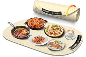 VIOWEY Warming Mat for Food，Food Warming Mat, Electric Warming Tray with 7 Temperatures Setings and 4 Hours Timer，Heating Fastly in 10s，Portable Food Warmers for Buffets Party，Family Gatherings（Cream Color）