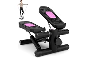 COSTWAY Ministeppers med Power Ropes, Swing Stepper 150 kg lastkapacitet | 2 i 1 Up-Down Stepper med justerbart motstånd och LCD-display, tyst träningsutrustning hemtränare för hem och kontor