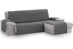 ‎TEXTIL-HOME Textil-home MALU Chaise Longue Sofa Bezug, Schutz für Rechtsarm Gesteppte Sofas - sofaueberwurf L Form - Größe -240cm. Farbe Grau (Vorderansicht)