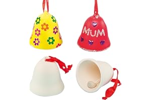 Baker Ross EF420 ceramiczne dzwonki do indywidualnego zaprojektowania, kreatywne Boże Narodzenie i artykuły dla dzieci do majsterkowania, personalizacji i dekorowania, 4 sztuki, sortowane