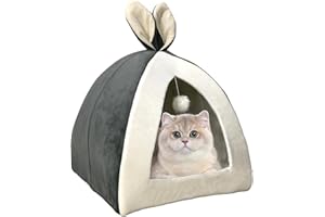 Vinnypet Niche pour Chat d’intérieur avec Lavable Oreiller Confortable Lit pour Animaux de Compagnie Tente pour Chat Panier Chat Maison avec Une Boule De Chat Amusante 40x40x40cm