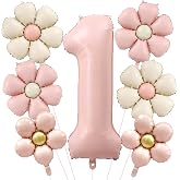 7 Pieces Birthday Balloons 1 Year Girl, Birthday Decoration Daisy | Floral Birthday Balloons, Daisy Paper Balloons for 1st Bi