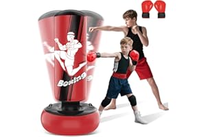 JUOIFIP Kids Punch Bag with Boxing Gloves, 63'' Inflatable Boxing Bag for Practicing MMA Karate Taekwondo and to Relieve Pent Up Energy