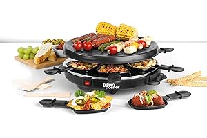 Giles & Posner Electric Round Raclette Grill - Indoor Tabletop 6 Person Raclette, Non-Stick Grill Pans, Includes Spatulas, Approx. Plate Size 29 cm, 800 W, Party Food Machine, Buffet