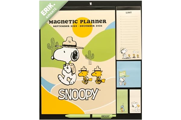 Grupo Erik - Calendrier Magnetique Frigo Snoopy - de Septembre 2025 à Décembre 2026 | Planificateur Mensuel 16 mois, Calendrier Familial 2025 2026