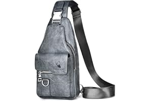 A-QMZL Sling Bags Brusttasche Herren Crossbody Umhngetasche Kleine Schultertaschen Crossbody-Taschen PU-Leder Wasserdicht Casual Chest Taschen für Männer und Damen (grau)