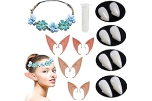 AIXIMA Elfenohren,Vampir Zähne,1 Stück Blumenkränze,4 Paar Vampire Zähne kit + 4 Paar Latex Ohren,for Erwachsenes Kind Cosplay, Halloween, Easter, Masquerade