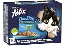 Purina Felix Doubly Delicious Fish Selection in Jelly Wet Cat Food Box, 85g (12 Pouches)