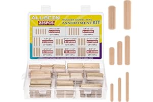 ALLECIN 8 Valeurs Kit de Cheville Bois 8MM 6MM 10MM Tourillon Bois Rainurées M6 M8 M10 Assortiment de Chevilles pour Meubles Woodworking Bricolage Artisanat (Lot de 225 pièces)