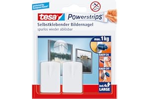tesa Bilder-Nagel, 2er Set - Klebenagel für Bilderrahmen, 1 kg Haltekraft - mit tesa Powerstrips LARGE, ablösbar und wiederverwendbar - 2 Stück