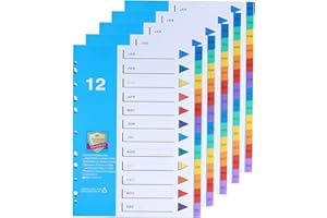 (5 Pack) DONGLI A4 File Dividers 12 Part Numbered Jan-Dec, Subject Divider with 11 Hole Reinforced Colour Month Index Tabs for Home Office