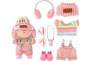 SINBANA 7pz Set di Vestiti Bambole Peluche, Adorabili Vestiti Arcobaleno Pantaloni Cuffie Occhiali Borsa Cappello e Scarpe Set di Abiti Alla Moda per Bambole per Vestirsi e Mostrare