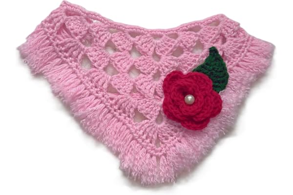 SKAISTA Acrylic Red Handmade Crocheted Pet Bandana cat Dog Stylish Collar Wedding Part Dress Set Free Size (Pink), 1 Count