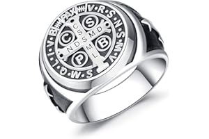 Friggem Anillo de Sello para Hombre Plata de Ley 925 Anillo San Benito Cruzado Vintage Religiosa Anillo Punk Hip Hop Joyería para Mujer Hombre