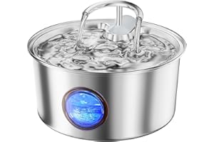 TOMXCUTE Fontanella per Gatti Acciaio: Fontana per Gatti, 3,2L Fontanella Gatto - Silenziosa Fontanella per Cani - Finestra Visiva Fontana Gatto - Adatto per Gatti, Cani e Animali Domestici Multipli