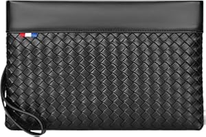 Eshow Pochette Uomo, Borsello Uomo a Mano in Pelle Sintetica, Borsa da Polso Borsetta Chiusura a Zip para Lavoro Ufficio Viaggio Conferenza Nero