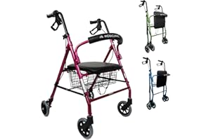 Mobiclinic, Andador para ancianos, Modelo escorial, Marca española, Plegable, Frenos manuales y bloqueables, Aluminio, Con cesta, Ligero resistente, Asiento, 4 ruedas, Color rosa