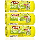 SMS Versand Müllbeutel mit Kordelzug, mit frischem Zitrusduft, 60 Liter, 60 Stück, 3 x 20 Stück, ideal für Zuhause, Büro und 