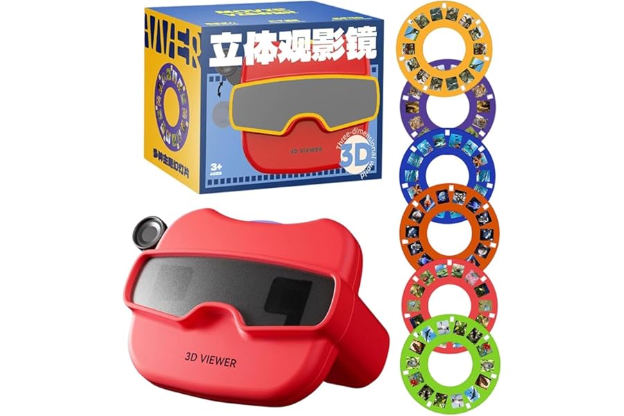 3D Stereoscopic Viewer Toy,Portabble Story Projection Device,Classic 3D View finder With 6 Reels,Visual Learning Tool, For Kids Classroom Home Preschool Holiday(Red With 6 Reels)