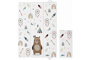 Kikido Materassino Fasciatoio Portatile Neonato 40x60 cm - Teddy - Cuscino Fasciatoio Morbido, Pieghevole e Impermeabile 60x40 - Materassino Da Viaggio per Cambio Pannolino