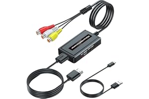EASYCEL Convertidor Hembra RCA a HDMI con Cable HDMI + Cable RCA para N64/PS2/Wii con Macho RCA, Adaptador Compuesto CVBS AV a HDMI con Interruptor de Salida HDMI 720P/1080P