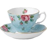 Set Da Tè Royal Albert Modern Vintage, 2 Pezzi (tazza+piattino), In Fine Bone China Bianca Con Bordo Dorato 22kt