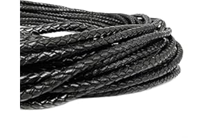 ESNADO Cordon en cuir tressé, 5 mm. Noir. Longueur au choix, Cuir, Noir , 3 mètres