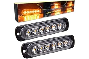 RIGIDON 2 Pcs Safety Emergency Flashing Lights, 12V 24V 6 LED Amber Strobe Hazard Warning Light, Breakdown Beacon Led Light Bar, Waterproof Universal for Car Truck Off road SUV, 3000K