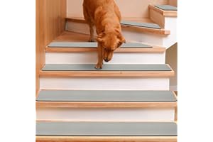 GOYLSER Treppenstufen Matten Stufenmatten Anti-Rutsch Treppenmatten Selbstklebend Treppenteppich Rechteckig Rutschschutz Stufenteppich Treppenvorleger für Kinder Haustiere Grau (76x20cm 15 Stück)