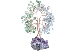 Nupuyai Arbre de Vie en Pierre avec Base en Cluster Améthyste Naturelle, Feng Shui Bonsaï en Cristal Arbre Concentrique Symbole d'amour pour Décor de Mariage et Bureau, Aigue-Marine & Aventurine Verte