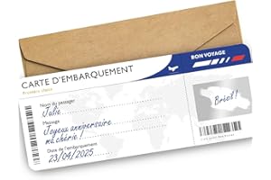 OLYMPE STORE Carte à gratter Voyage Surprise - Carte embarquement personnalisable à offrir - Billet avion annonce - Cadeau Anniversaire EVJF (Air France style)