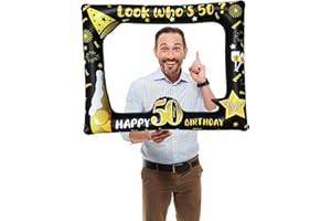 POPOYU 50th Black Gold Photo Booth Inflatable Selfie Frame,50th Birthday Party Photo Booth Props Giant Funny Black Gold Blow Up Picture Frame for 50th Men Women Birthday Gifts Party Favor Decoration Supplies