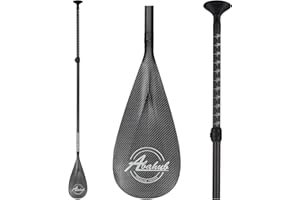 Abahub Pagaie Paddle Carbone avec Paddlesac Sup Paddle Extensible 170-218cm pour Sup Planche Surf Manche en Carbon, Plastique Pale en Wave Print Noir/Gris/Bleu/Orange/Rouge/Jaune