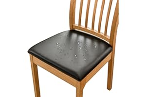 NICEJOOE Dining Chair Seat Covers Set of 4, PU leather Seat Covers Waterproof Seat Slipcover for Kitchen Dining Room Chairs,Removable Chair Seat Cushion Cover with Fixing Buckle (Black, Set of 4)