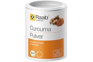 ‎RAAB VITALFOOD Raab Vitalfood Bio Curcuma-Pulver mit Curcumin und Piperin aus schwarzem Pfeffer, ohne Zusätze, vegan, 1x 100g Packung