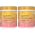 Setu Skin: Youthful Marine Collagen Powder | Hydrolyzed Type 1 & 3 Collagen Supplement for Women & Men | Supports Healthy Skin, Hair & Nails | Peach Mango Flavor | 210g x 2