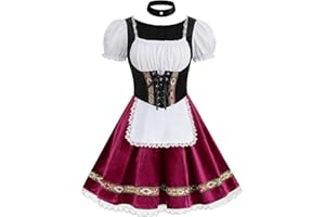 maxToonrain Vestito da donna Oktoberfest tedesco birra bavarniano abito tradizionale a sbuffo manica corta costumi di Halloween per le donne