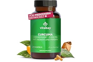 ‎VITABAY Vitabay Kurkuma Kapseln hochdosiert – 90 Vegane Tabletten mit 500 mg Curcuma & Piperin – Kurkumin Extrakt – Curcumin Supplement – 1 Kapsel täglich