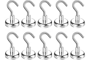 Wukong 10 Stück Neodym Magnethaken Extra Stark, 25mm Starker Magnete mit Hacken, Klein Magnetische Haken Hält 19KG(42LB), Groß Rund Magnete für Kühlschränke, Küchen und Lager