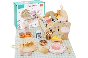 Potatomato Barn Picknick-Set med Teservice för Barn inkl Dessertleksaker - Träleksaker och Utomhusträdgårdsleksaker Pojkar och Flickor