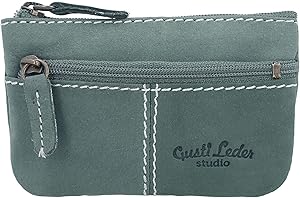 Gusti Schlüsseltasche Leder - Rook Schlüsseletui aus Büffelleder, Blau, mit Reißverschluss und Schlüsselring, Vintage Geldbörse Damen Leder
