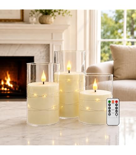 LED-Kerzen Mit Flammeneffekt – 3er-Set Echtwachs, Grau, 7,6 Cm Ø, Höhen 10/13/15 Cm – Fernbedienung & Timer (2/4/6/8h), Batteriebetrieben (2x AA) – Für Weihnachten & Party Bernstein Kerzen Deko 3er Set