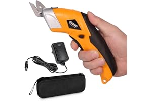 VLOXO Electric Scissors Wireless Cardboard Cutter Electric Fabric Scissors Box Cutter with 2 Blades Rechargeable Powerful Fabric Cutter for Crafts Leather Carboard Carpet Plastic Felt with Case-Yellow