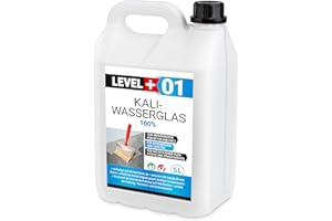 LEVEL PLUS Cristal de agua potásica, 5 litros, sin diluir, imprimación adhesiva, aglutinante, impregnación de madera, vidrio de agua puro 100%, sellado RM01