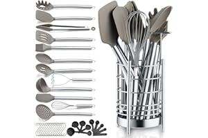Berglander Juego de utensilios de cocina 38 piezas de silicona antiadherente, Juego de cuchara espátula con resistente soporte para utensilios de acero inoxidable