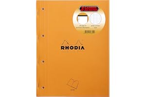 RHODIA 118315C - Lot de 3 Bloc-Notes Agrafés Coté Side Orange - A4 - Grands Carreaux Seyès - 80 Feuilles Détachables Perforation 4 Trous, Papier Clairefontaine Blanc 80 g/m²