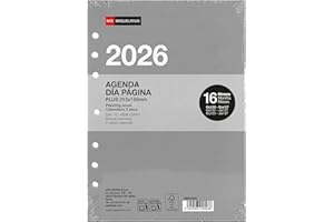 Miquelrius - Recambio agenda 2026 anillas, 16 meses, Día página, Tamaño A5 ampliado (155 x 213 mm), Planificación interior diaria reemplazable 6 anillas, Español-EN-PT