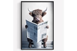 Rc6on Zabawna krowa górska, sztuka ścienna, płótno w łazience, obraz, humor, zwierzęta, grafika, wydruki, rustykalne style wiejskie, dekoracja do salonu, sypialni, dzieci (30 x 45 cm, bez ramki)